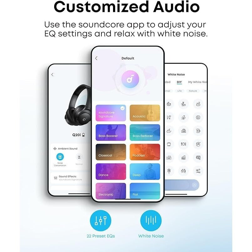 soundcore by Anker Q20i Hybrid Active Noise Cancelling Foldable Headphones, Wireless Over-Ear Bluetooth, 40H Long ANC Playtime, Hi-Res Audio, Big Bass, Customize via an App, Transparency Mode (Renewed)