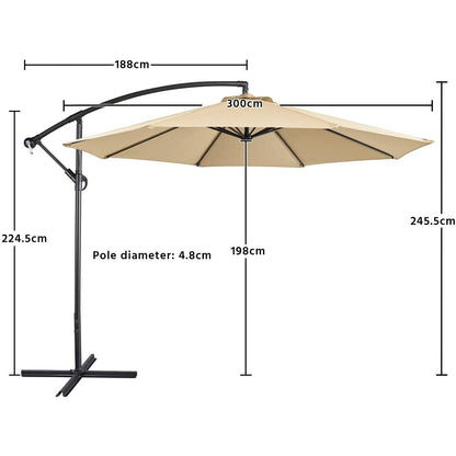 Costoffs Outdoor Umbrella, 3M Patio Offset Umbrella, Outdoor Hanging Umbrella, Banana Parasol Sun Shade Shelter, Market Backyard Umbrella with Crank & Cross Base for Beach/Outdoor/Party/Garden