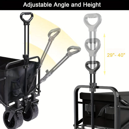 Heavy-Duty 249.48KG Capacity Collapsible Foldable Wagon Cart with All-Terrain Wheels, Stainless Steel Frame & Adjustable Handle - Large Capacity Utility Trolley for Camping, Beach, Gardening, Shopping - Perfect Mother’s Day Gift (Black), Garden Tool Carri