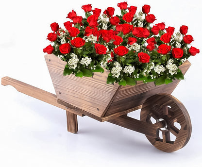 Wooden Wheelbarrow Planter | Wooden Planter for Outdoor | Wooden Flower Cart | Indoor plant Pot | Heavy Duty Rustic Wooden Flower Pot for Garden, Balcony and Patio