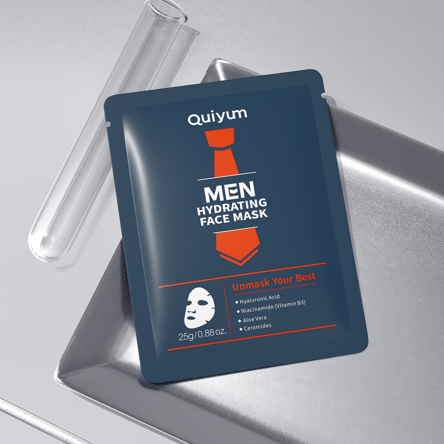 Quiyum Men Hydrating Facial Mask 20 Packs, Infused with Hyaluronic Acid, Niacinamide, Aloe Vera, Deep Moisturizing, for A Radiant Complexion