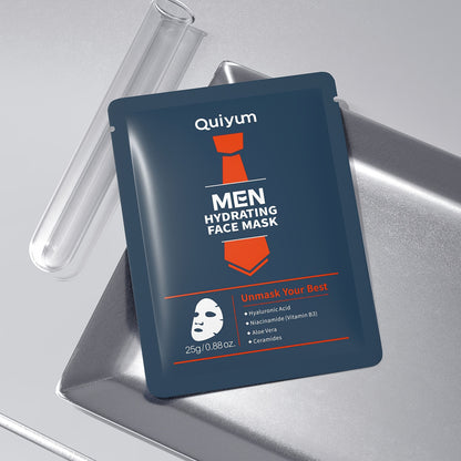 Quiyum Men Hydrating Facial Mask 20 Packs, Infused with Hyaluronic Acid, Niacinamide, Aloe Vera, Deep Moisturizing, for A Radiant Complexion