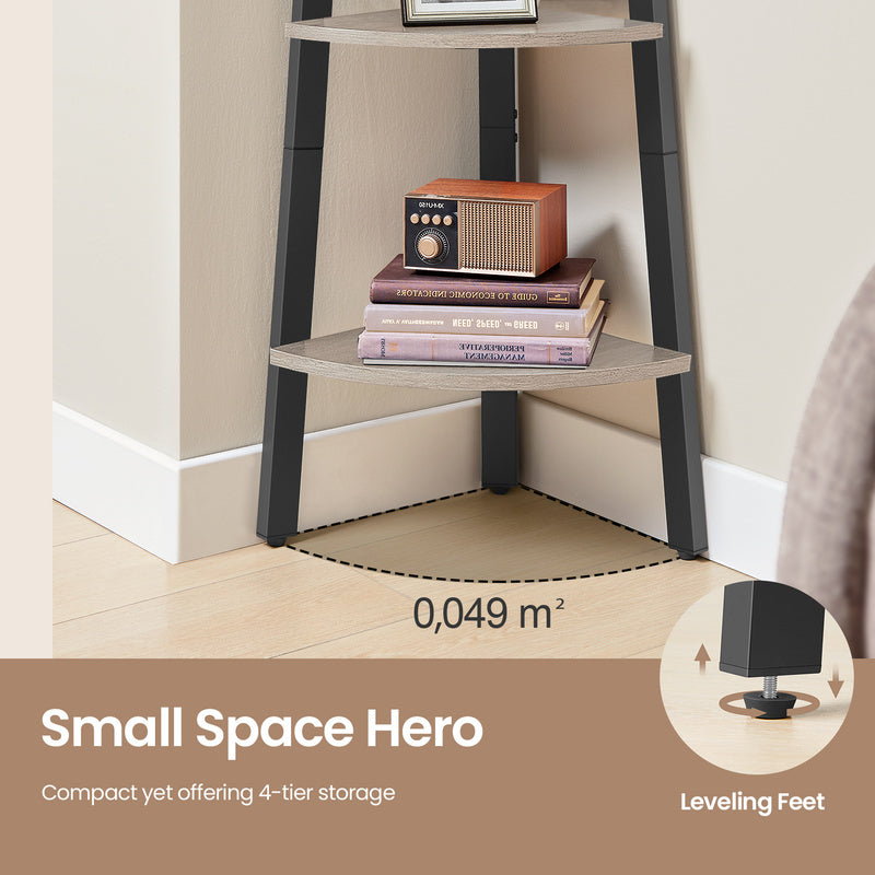 Corner Shelf, 4-Tier Corner Bookshelf, Storage Shelving Unit with Steel Frame