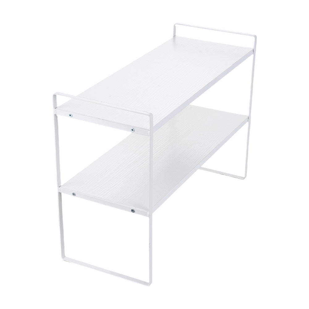 Multi-Tier Storage Rack, Mug Shelves for Desks, Black/White/Natural Wooden and Metal Countertop Organizer Shelf, Display Rack, Perfect for Dormitories Home Office Kitchen Bathroom