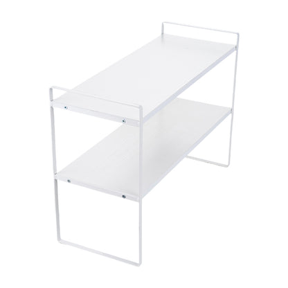 Multi-Tier Storage Rack, Mug Shelves for Desks, Black/White/Natural Wooden and Metal Countertop Organizer Shelf, Display Rack, Perfect for Dormitories Home Office Kitchen Bathroom