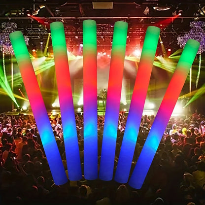 LED Foam Light Up Sticks 42-Pack | 3-Colour Glow Sticks Bulk Party Favours for Weddings, Concerts, Sports Events, Camping & Glow Parties | Flashing Foam Batons