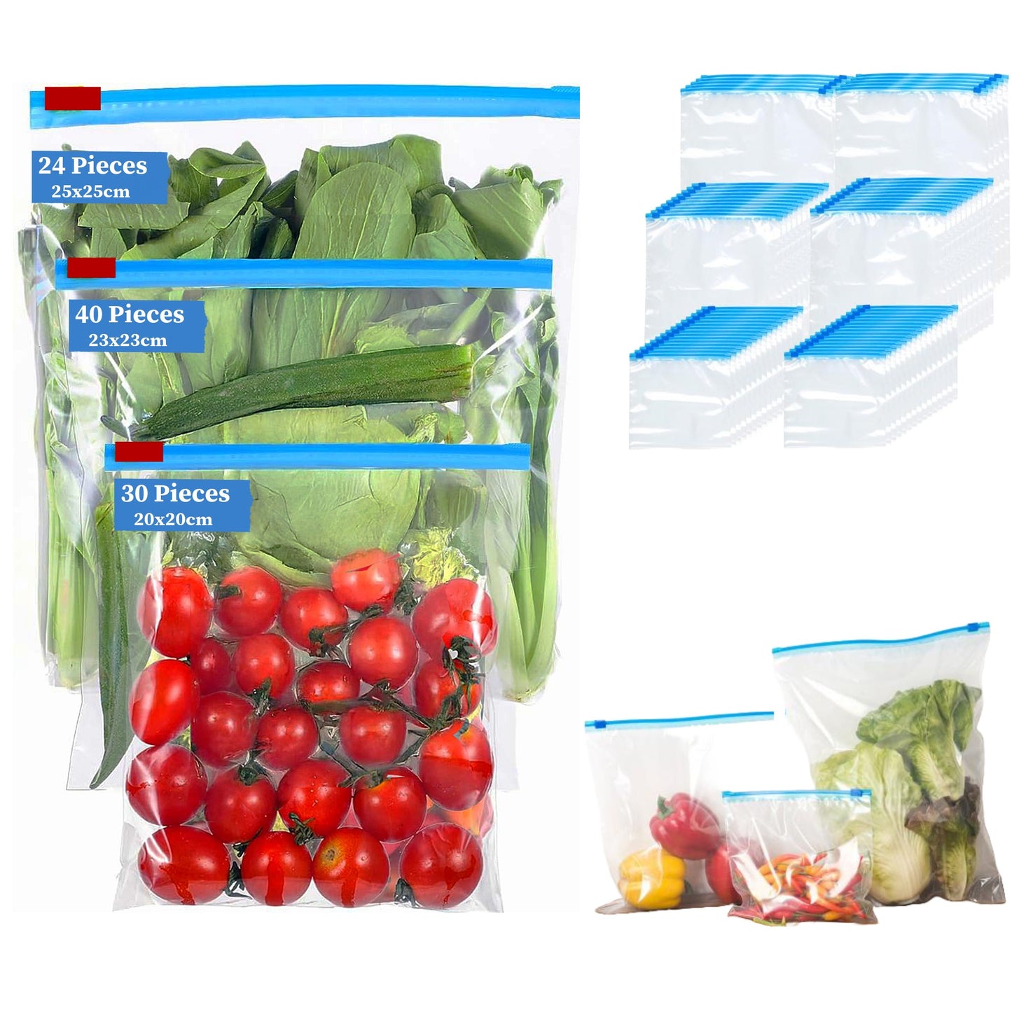 94 Reusable Zip Seal Food Storage Freezer Bags - Reusable Plastic Organising Bags for Fruits, Vegetables, Beans, and Meal Prep, Food Storage Solution | Freshness Bags | Secure Closure, Food Storage Bags