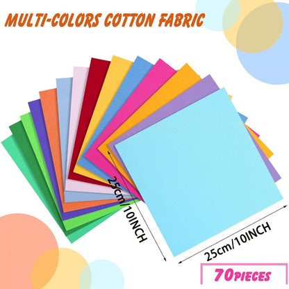 Cotton Patchwork Fabric Squares 70pcs 25x25cm – Multicolour DIY Quilting Sewing Craft Fabric Pack Solid Colour Pre-Cut Squares for Quilts Bags & Craft Projects