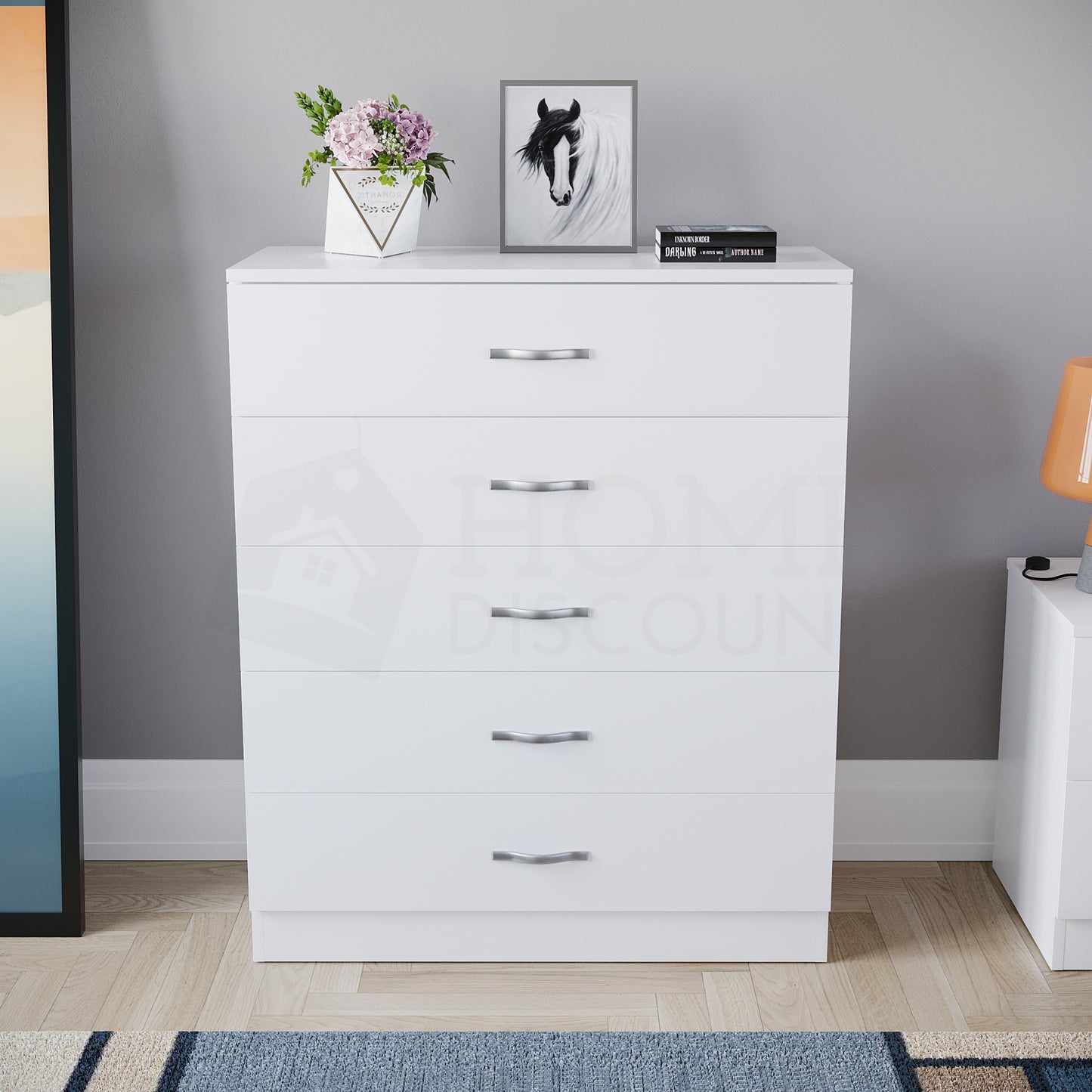 Chest of Drawers, 5 Drawers Chest of Drawers Dresser With Metal Handles and Runners Unique Anti-Bowing Drawer Support Spacious Bedroom Furniture, Available in White, Black, Grey, Pine Storage Furniture