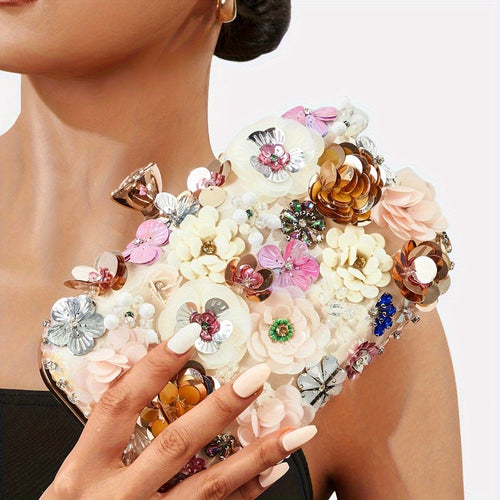 Chic Rhinestone Clutch Measuring 19.99cm X 11.0cm X 4.5cm, Featuring a Delicate Mini Flower Design, Perfect for Women'S Parties, Dinners, And Carnivals