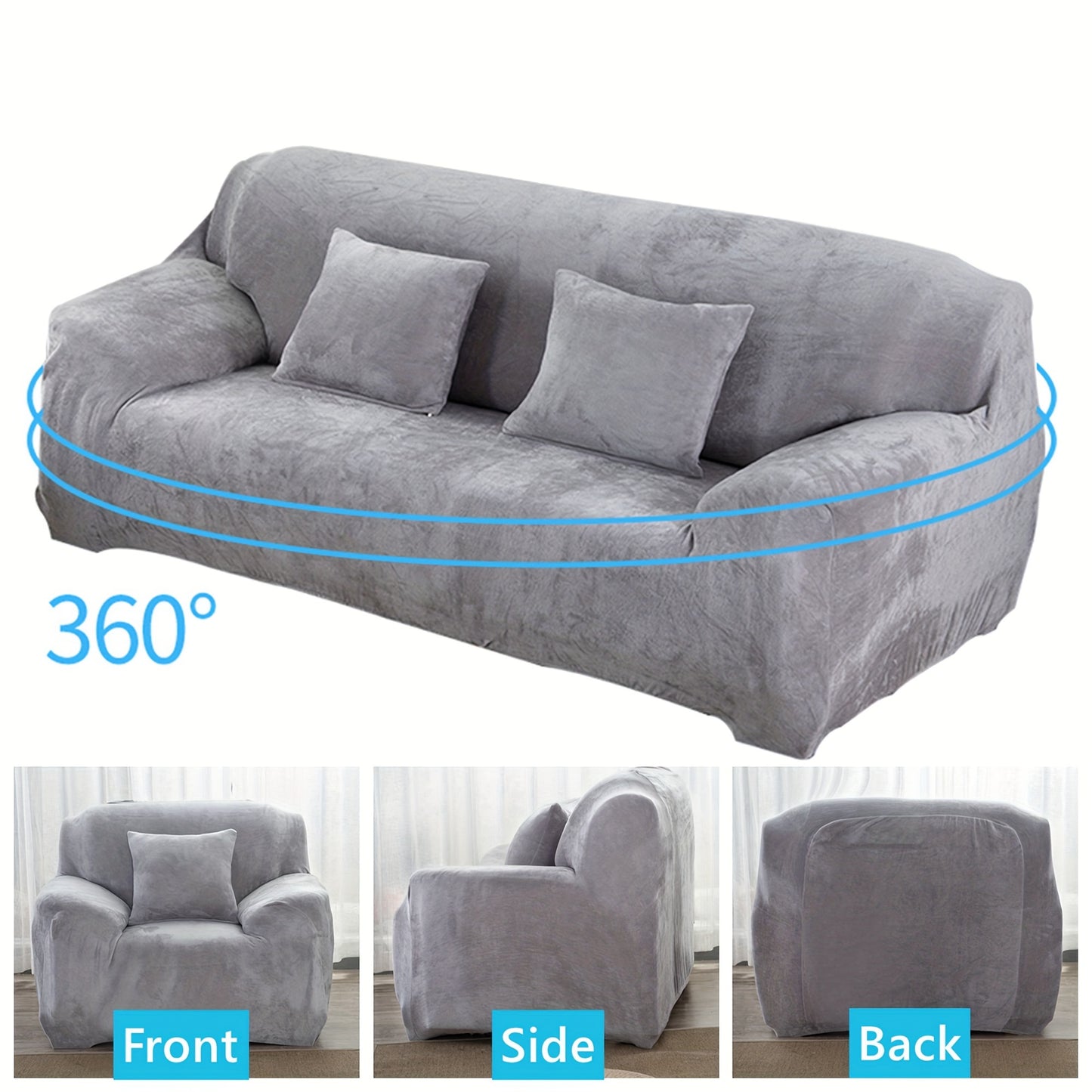 Sofa Cover Velvet Plush Thick High Stretch Elastic Fabric L Shape Sofa Slipcover Couch Cover 1 2 3 4 Seater Polyester Spandex Furniture Protector Cover Include Pillowcase for Living Room