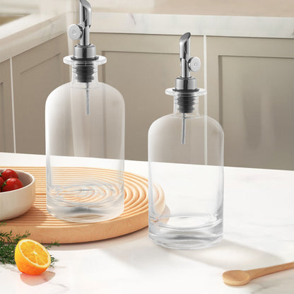 2pcs Olive Oil Dispenser Bottle for Kitchen, Glass Oil and Vinegar Dispenser Set, Coffee Syrup Dispenser, Kitchen Cooking Tools, 350ml/ 500ml, Silver/ Gold
