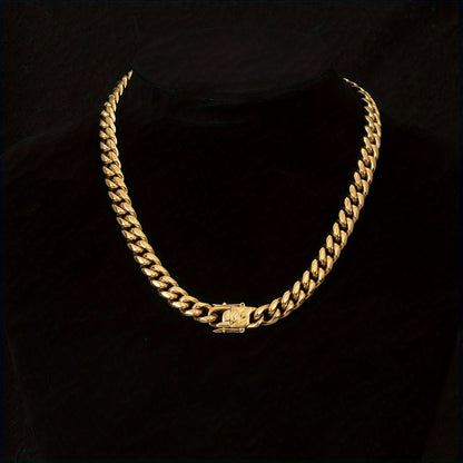 304L 304L Stainless Steel Artificial Round Polished Surface Plated 18K Gold Plated Width 10Mm Golden Cuban Bracelet 'Necklace' Suitable for Men And Women Hip Hop Fashion Accessory Jewelry