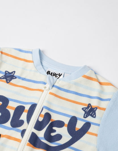 Bluey Boys Blue Striped Onesie | Long Sleeve Zip-Up Sleepwear with Bluey & Bingo Characters | Microfleece Loungewear for Bedtime & Relaxing | Kids Cartoon Pyjamas | Bluey Merch - 3-4 Years