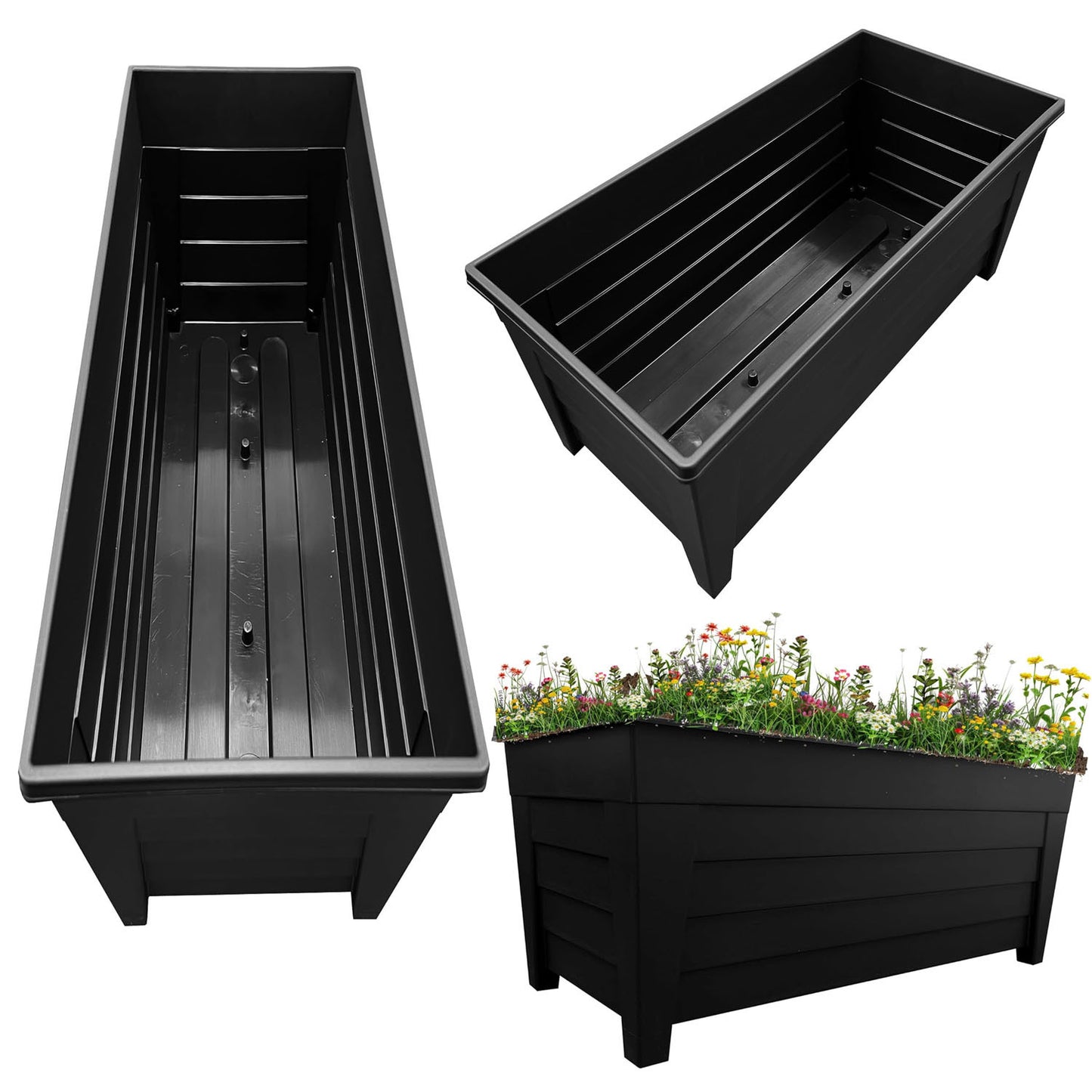 4 Large Black Grosvenor Trough Planter For Home, Office, Balconies, Gardens, Greenhouses & Patios