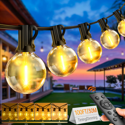 Outdoor Festoon Lights Mains Powered - 100ft LED Garden String Light 30M/20M Dimmable Timer G40 LED Fairy Lights Bulbs Hanging Patio Lighting with Remote Contro, IP65 waterproof, for Balcony Garden Gazebo Patio Awning Wedding Party