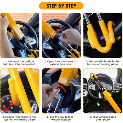Heavy Duty Car Van Steering Wheel Lock High Security Anti Theft Twin Bar Hook