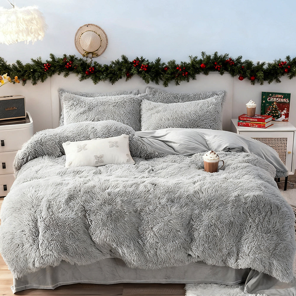 Water Mink Plush Super Soft and Thicken Autumn and Winter Bedding Set, Plush Comfortable Warm Duvet Cover Pillowcases Three-piece Set, Available in Various Colors, Down Duvet Cover, Zipper Closure Design, Single/Double/King/Super King