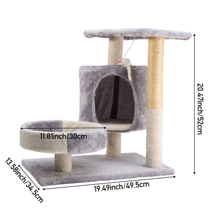 Cat Tree Tower 52cm with Scratching Post, Sisal Rope, Cosy Nest & Spring Toy – Multi-Level Indoor Cat Climbing Frame for Kittens & Small Cats, Apartment Friendly