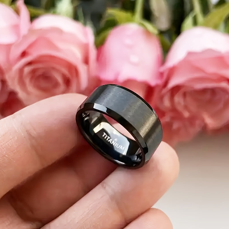 1pc 10Mm Beveled Edges Matte End Black Pure Titanium Steel Ring for Men Women Fashion Engagement Wedding Band