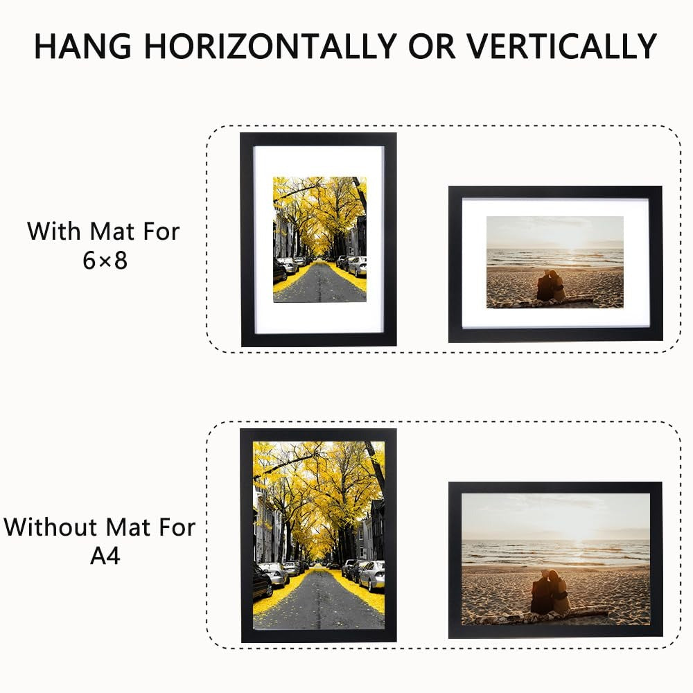 Set of 3 Black Wooden Picture Frames A4 w/ Mount Freestanding & Wall Mountable Photo Frame for A4 Poster Certificate Display