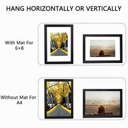 Set of 3 Black Wooden Picture Frames A4 w/ Mount Freestanding & Wall Mountable Photo Frame for A4 Poster Certificate Display