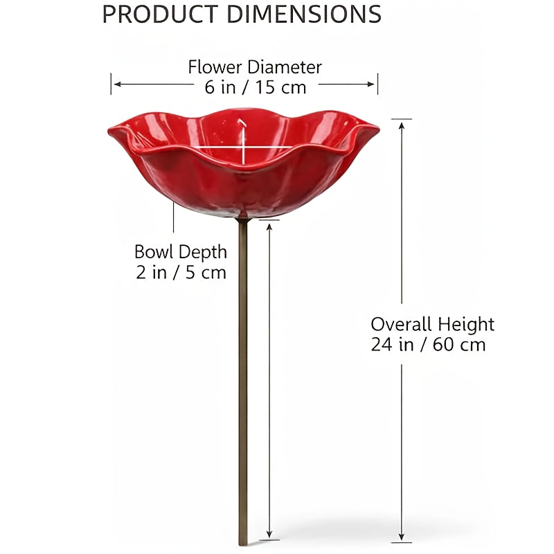 [3D] Handmade Metal Flower Garden Stake with Bee Bath Bird Water Bowl Decorative Outdoor Yard Art, Butterfly & Pollinator Watering Station, Weather-Resistant Garden Decor Gift