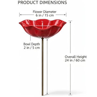 [3D] Handmade Metal Flower Garden Stake with Bee Bath Bird Water Bowl Decorative Outdoor Yard Art, Butterfly & Pollinator Watering Station, Weather-Resistant Garden Decor Gift