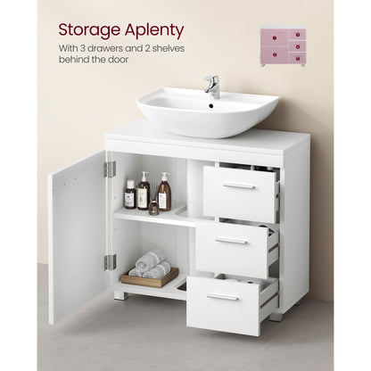 Under Sink Bathroom Cabinet, Storage Cabinet, with 3 Drawers, for Washbasins with Pedestal, 30 x 70 x 64 cm，Cloud White and Natural Beige