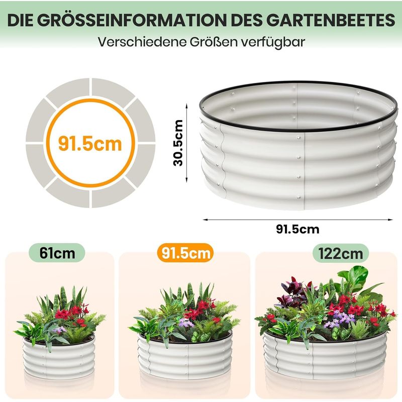 Galvanized Raised Garden Bed, Round Metal Planter Box with Open-Bottom Design, Heavy-Duty Steel Outdoor Flower Bed for Vegetables, Herbs, and Succulents, Easy Installation