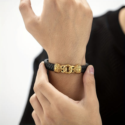 1pc Leather Bangle bangle bracelet, Trendy Hip-Hop Style, 304 304 Stainless Steel 18K Gold Plated 18K Gold Plated-Plated Men'S Bangle bangle bracelet
