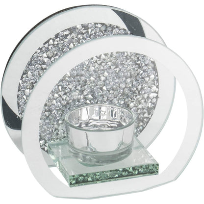 SERENA'S ® Elegant Crushed Diamond Crystal Tealight Candle Holder with Clear Silver Mirror Glass – Decorative Glass Walls for Home Decor and Special Occasions
