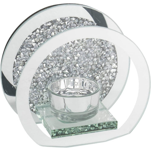 SERENA'S ® Elegant Crushed Diamond Crystal Tealight Candle Holder with Clear Silver Mirror Glass – Decorative Glass Walls for Home Decor and Special Occasions