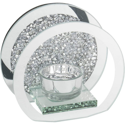 SERENA'S ® Elegant Crushed Diamond Crystal Tealight Candle Holder with Clear Silver Mirror Glass – Decorative Glass Walls for Home Decor and Special Occasions