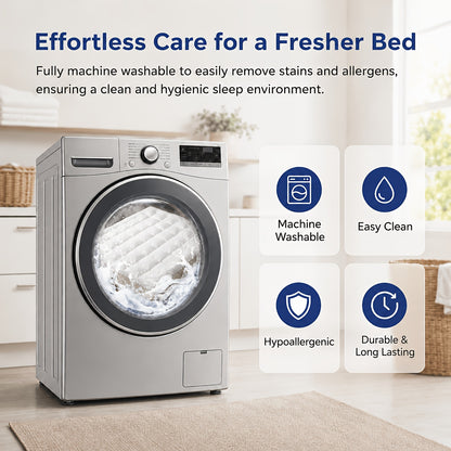 10cm Hotel Quality Mattress Topper | Summer Cooling Super Soft with 1000GSM Hollowfiber Filling | 4 Elasticized Corner Straps | White Blue Grey | Suitable for UK Single, Small Double 4ft, Double, King, Super King Size