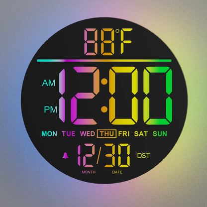 A Large 10-Inch Digital Wall Clock Featuring 8 RGB Colors, Remote Control, Temperature Display, Date, Automatic Daylight Saving Time Adjustment, Night Light, Auto Brightness Dimmer