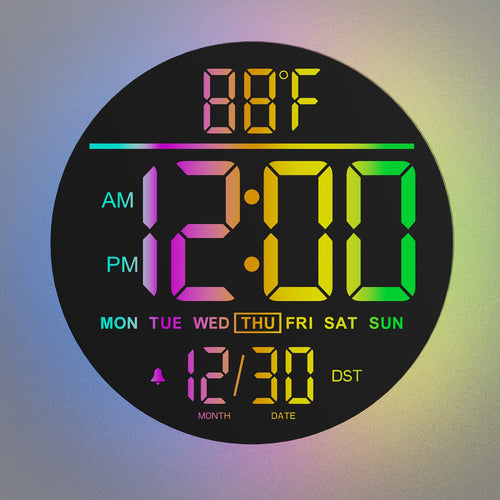 A Large 10-Inch Digital Wall Clock Featuring 8 RGB Colors, Remote Control, Temperature Display, Date, Automatic Daylight Saving Time Adjustment, Night Light, Auto Brightness Dimmer