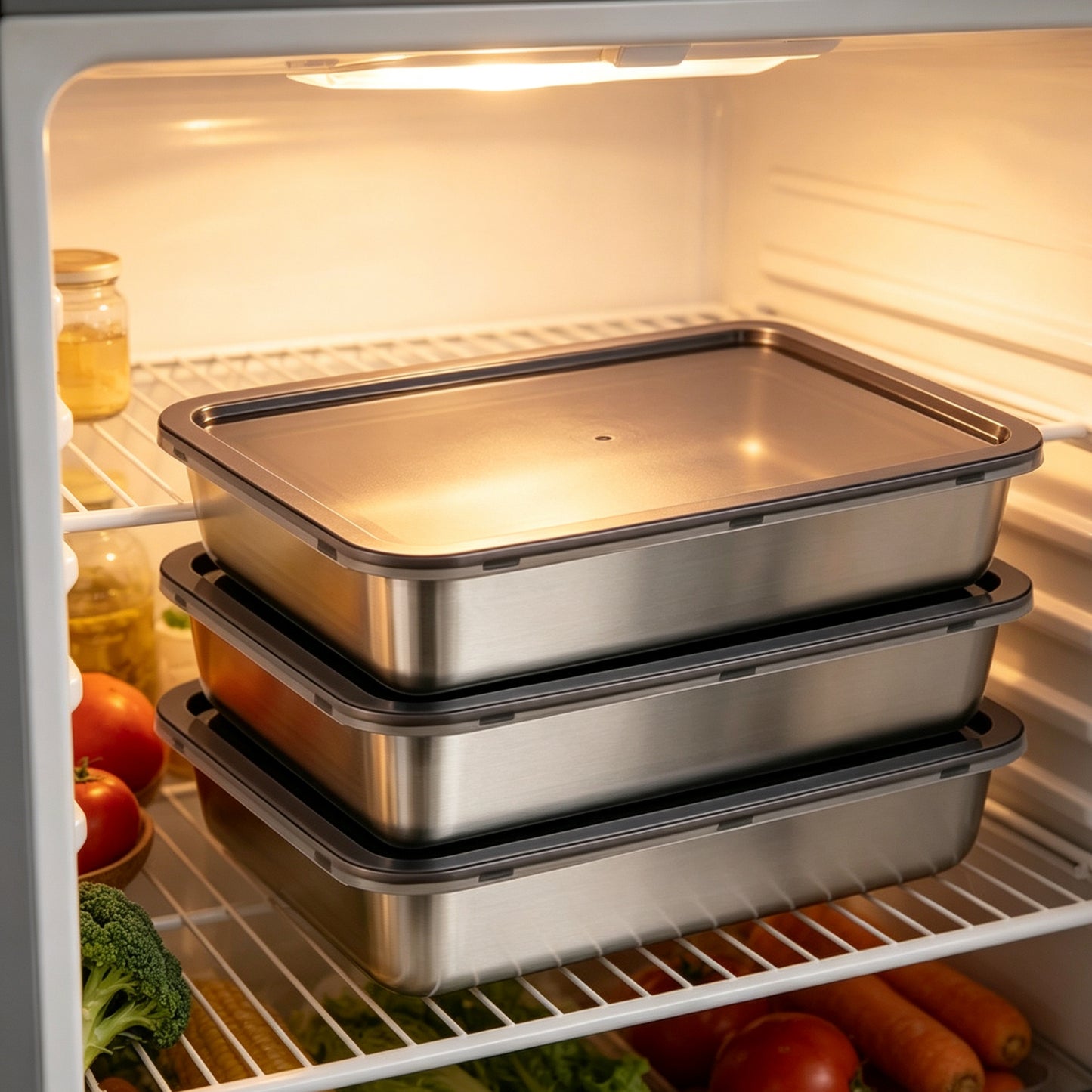 Stainless Steel Food Storage Containers 6pcs Set - Airtight Lunch Boxes, Microwave Safe, Stackable Kitchen Organization Containers for Fridge/Freezer