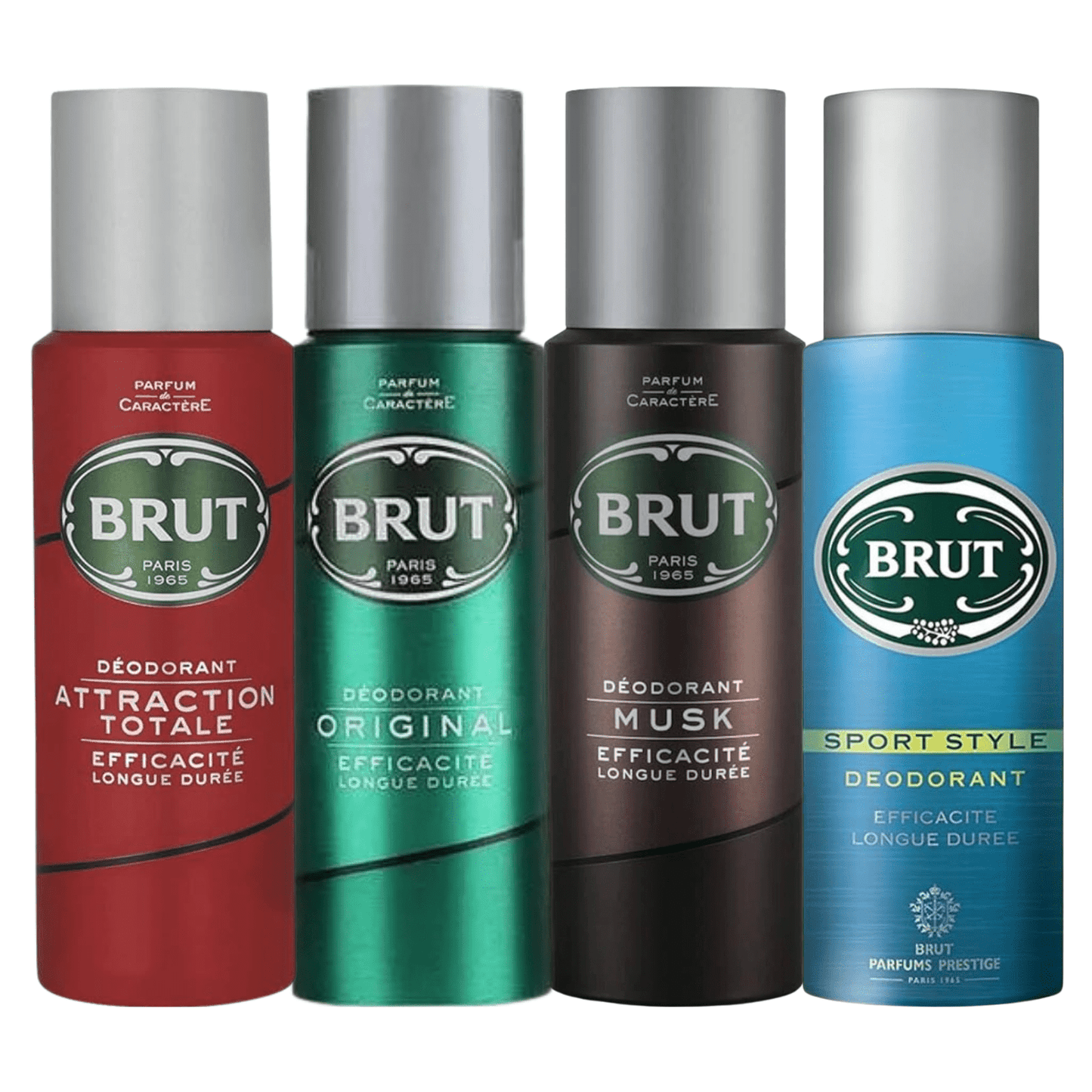 Brut 4 Deodorant Spray Bundle Gift Set - 200ml Each, Original Musk Sport Style Total Attraction, Long-Lasting Men’s Body Spray, Fresh Masculine Fragrance, Everyday Use Value Pack