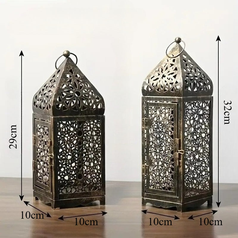 Moroccan-Style Metal Candle Lanterns – Two-Piece Set