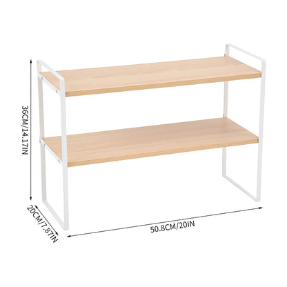 Multi-Tier Storage Rack, Mug Shelves for Desks, Black/White/Natural Wooden and Metal Countertop Organizer Shelf, Display Rack, Perfect for Dormitories Home Office Kitchen Bathroom
