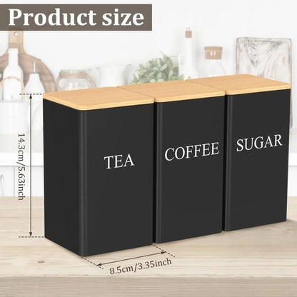 Set of 3 Black Storage Jars/Metal Canisters Designed for Keeping Coffee Beans/Sugar/And Tea/Perfect for Daily Organization in The Kitchen
