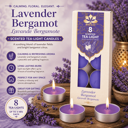 Scented Tea Lights - 8 Pack Strong Fragrance Tea Light Candles, Long Lasting Candle Tealights for Home Decor, Wax Burners & Relaxation