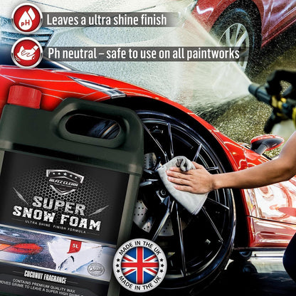 Snow Foam Plus 2L Pump up Snow Cannon Full Kit Inc Mitt & Drying Cloth Wash Detailing Valeting Kit For Car Van Caravan 5L Super Thick Pre Wash Pressurised Snow Cannon Lance