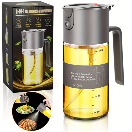 Cooking Oil Sprayer, 2025 Enhanced 500Ml/17Oz Glass Olive Oil Bottle, Dual Function Spray & Pour Design with Portion Control for Air Frying, Salads, Baking, And Barbecuing