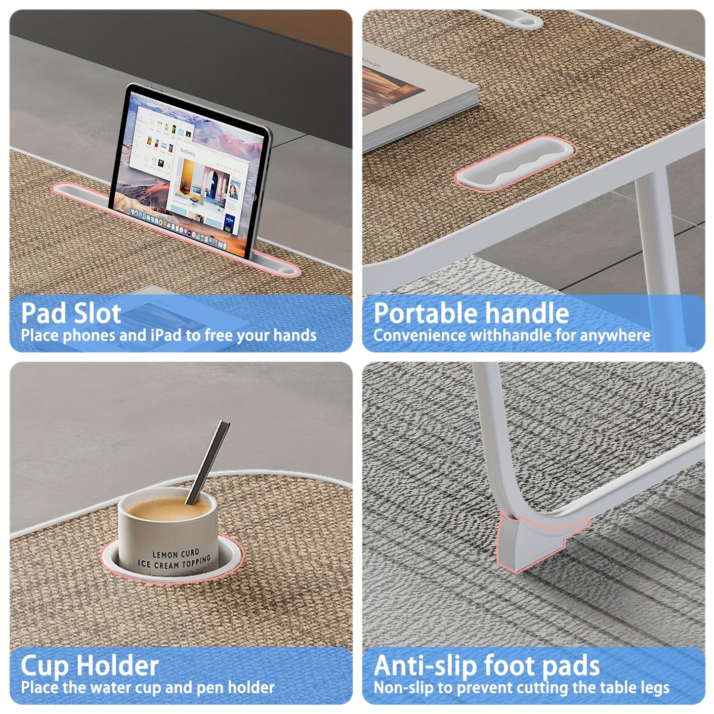 Foldable Laptop Desk, Laptop Bed Table with Foldable Legs And Slots Reading Holder for Eating Breakfast Reading Studying On Couch Sofa Computer Bed Tray, Laptop Stand, Laptop Desk for Bed Dorm Work