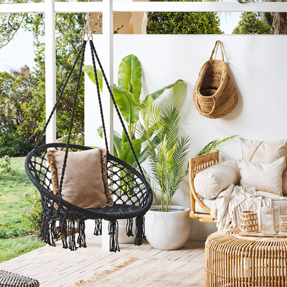 Balcony Rocking Chair, Courtyard Woven Hanging Basket, Hanging Cotton Rope Iron Ring Hanging Chair, Suitable for Indoor, Outdoor, Home, Balcony, Courtyard, Garden, Maximum Load Capacity: 200kg, Material: Iron Ring, Cotton Rope (No Include Cushion)