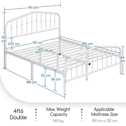 Costoffs Metal Bed Frame, Metal Bed Base, Farmhouse Metal Bed Frame, Modern Metal Bed with Crown-Inspired Design Headboard, Heavy-Duty Slat Support, Spacious Underbed Storage, No Box Spring Needed, Double/King, Black/White