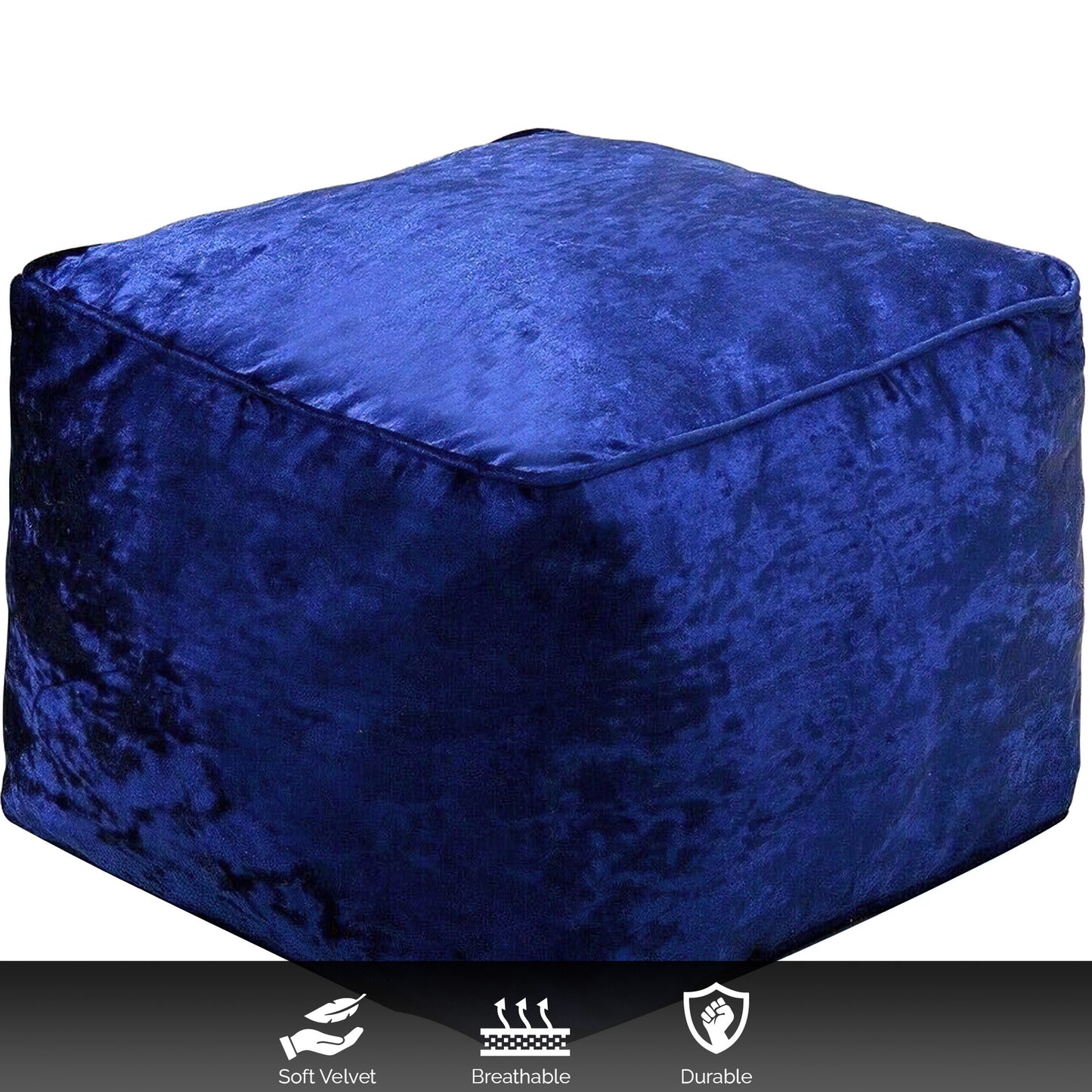 Fully Filled Velvet Bean Bag Footstool – Cube Pouffe Seat, 40×40×30cm, Soft Crush Velvet, Square Shape, Ideal as Foot Rest or Extra Seating