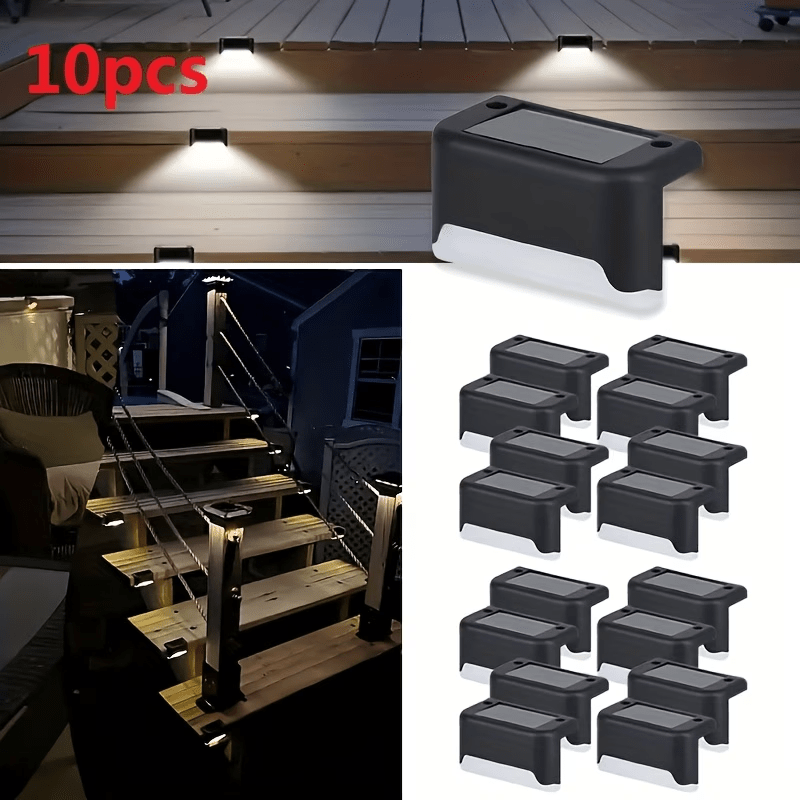 10pcs Set of Solar Outdoor Garden Lights, Home Garden Layout Staircase Deck Lights, Hallway Wall Lights, Railing Decorative Lights, Holiday Decorative Atmosphere Lights, IP44